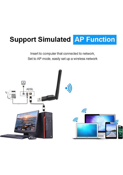 Nıc Alıcı Sürücüsüz USB Kablosuz Wifi Hepsi Bir Arada Nıc Alıcı Pc Dizüstü Wifi Harici Verici (Yurt Dışından) indirimleri