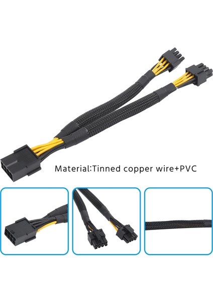 Adet Gpu Pcıe 8 Pin Dişi Çift 2x 8 Pin (6+2) Erkek Pcı Express Güç Adaptörü Örgülü Y-Splitter Uzatma Kablosu, 20 cm (Yurt Dışından)