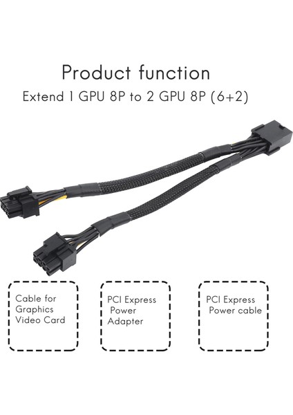 Adet Gpu Pcıe 8 Pin Dişi Çift 2x 8 Pin (6+2) Erkek Pcı Express Güç Adaptörü Örgülü Y-Splitter Uzatma Kablosu, 20 cm (Yurt Dışından)