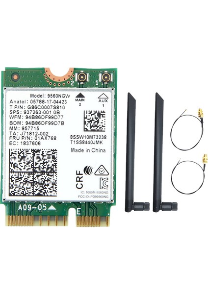 9560NGW Wifi Kart+2xanten 1730MBPS Kablosuz Ac 9560 2.4g+5g Bt 5.0 802.11AC M.2 Cnvı 9560NGW Kablosuz Adaptör (Yurt Dışından)