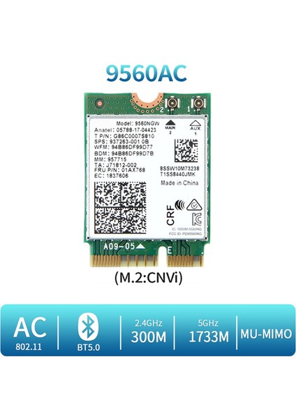 9560NGW Wifi Kart+2xanten 1730MBPS Kablosuz Ac 9560 2.4g+5g Bt 5.0 802.11AC M.2 Cnvı 9560NGW Kablosuz Adaptör (Yurt Dışından) fiyatları