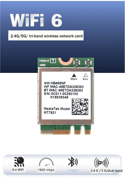 MT7921 Wıfı6 2.4g 5g Gigabit Ağ Kartı Masaüstü Bilgisayar Dizüstü Bilgisayar Dahili Antenli Dahili Kablosuz Ağ Kartı (Yurt Dışından) fiyatları