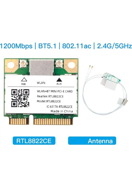 RTL8822CE 1200MBPS 2.4g/5ghz 802.11AC Wifi Kartı Mini Pcıe Bluetooth 5.1 Kablosuz Ağ Kartı Dizüstü/pc Için Wind 10/11 (Yurt Dışından) fırsatları