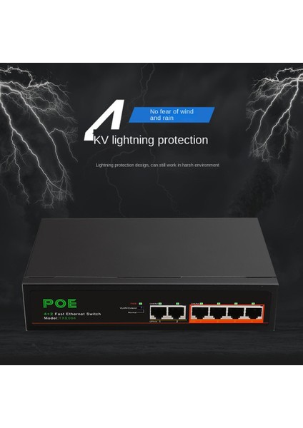 Portlu Poe Anahtarı 4-Poe+2 Up-Link 100MBPS Hızlı Ethernet Ağı Ev Ağı Hub Adaptör Serisi Power Connect-Ab Fişi (Yurt Dışından)