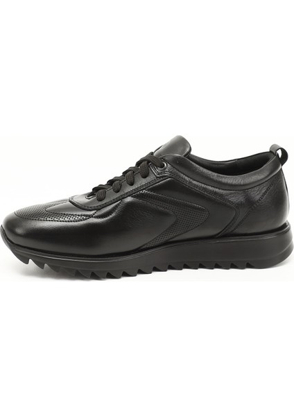 Erkek Siyah Hakiki Deri Bağcıklı Sneaker