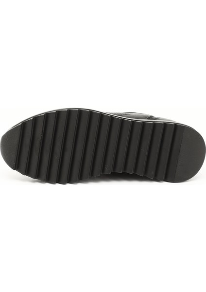 Erkek Siyah Hakiki Deri Bağcıklı Sneaker