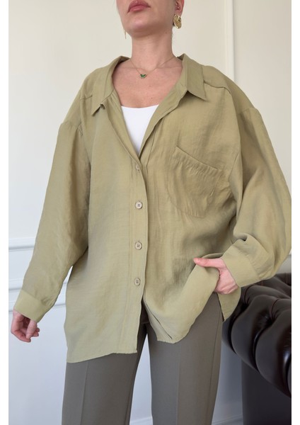 Oversize Omuzu Düşük Gömlek- Haki