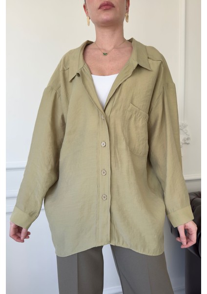 Oversize Omuzu Düşük Gömlek- Haki