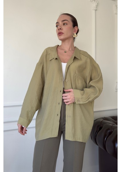 Oversize Omuzu Düşük Gömlek- Haki