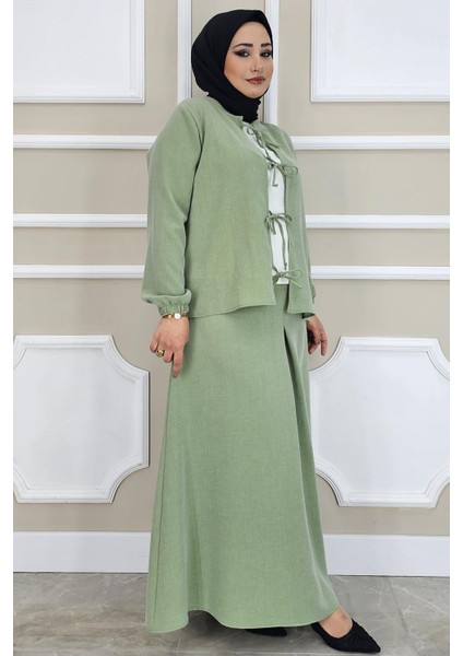 Kadın Önü Bağcıklı Tesettür 3 Lü Takım modelleri