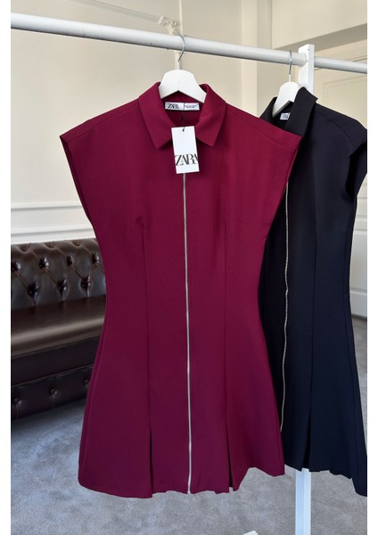 Sıfır Kol Yakalı Marka Elbise- Bordo modelleri