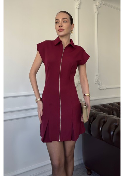 Sıfır Kol Yakalı Marka Elbise- Bordo indirimleri