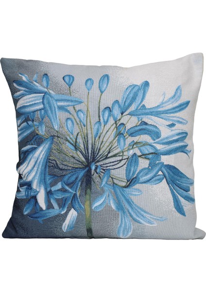 Belıeve Alium Mavi-Gri Jakarlı Dokuma Goblen Dekoratif Kırlent 45*45