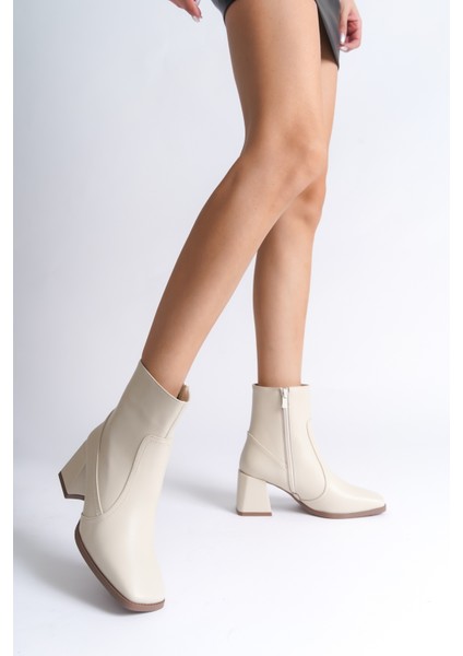 Kadın Bot Yandan Fermuarlı Suni Deri Kalın Topuklu Günlük Kullanım için Şık Tasarım