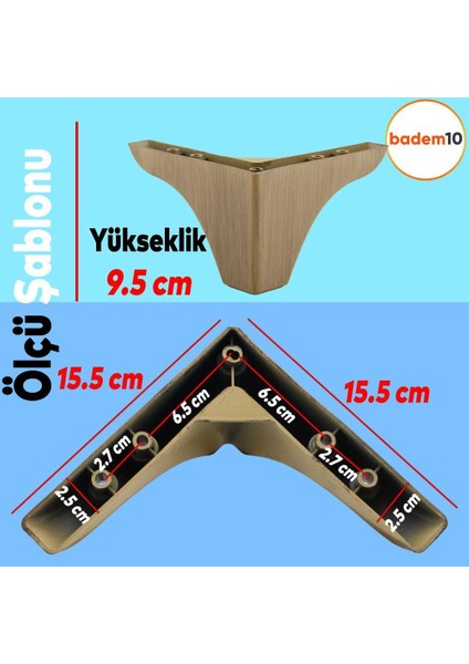 (4 Adet) Bellona Rose 9.5 cm Açık Kahverengi Mobilya Kanepe Koltuk Koltuk Ayağı Ayakları