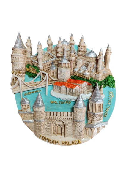 Vintage Istanbul Simgeleri Figürlü El Boyaması Dekoratif Duvar Süsü