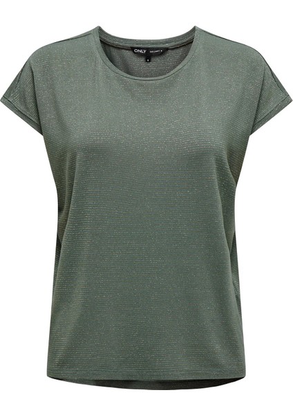 Kadın Onlclaudıa bisiklet Yaka Kısa Kollu T-Shirt 15318422 Haki