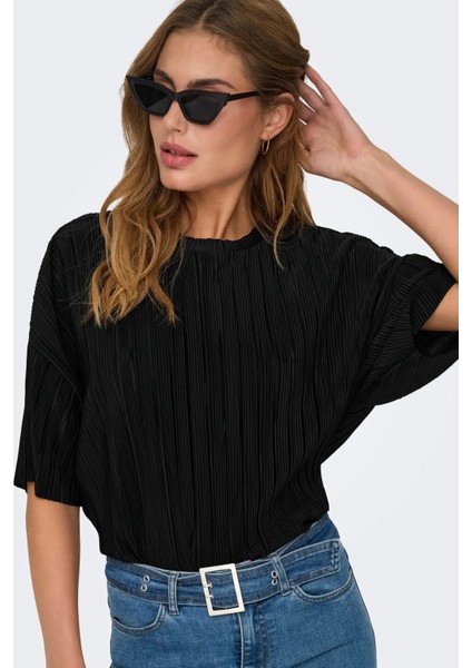 Kadın Onlravenna Bisiklet Yaka Kısa Kollu T-Shirt 15318506 Siyah