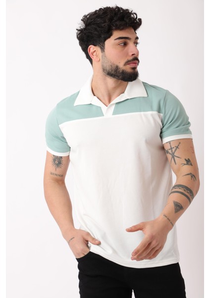 Parçalı Apaç Yaka Tişört Js C-007_30415