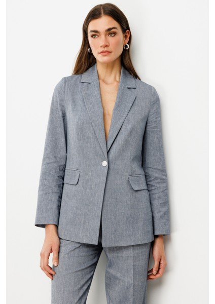 Kadın Tek Düğmeli Kapaklı Ceket 4062 Indigo