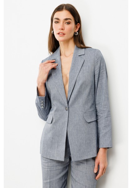 Kadın Tek Düğmeli Kapaklı Ceket 4062 Indigo fiyatları