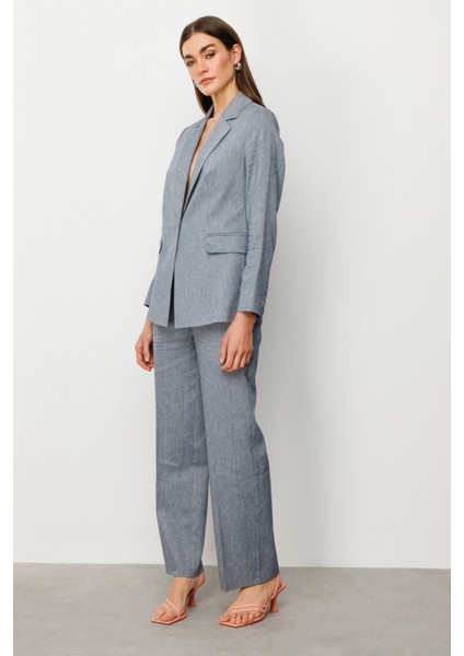 Kadın Tek Düğmeli Kapaklı Ceket 4062 Indigo fırsatları