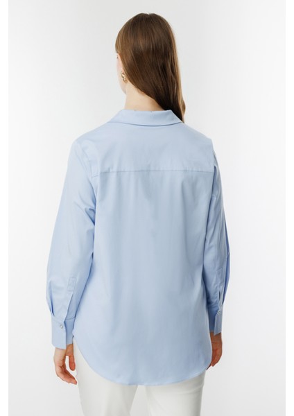Kadın Büyük Beden Polo Yaka Gömlek 3506 Blue fırsatları