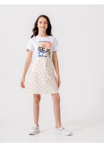 Kız Çocuk Çiçekli Keten Etek 2608 fiyatları