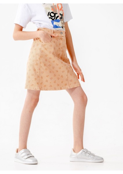 Kız Çocuk Çiçekli Keten Etek 2608