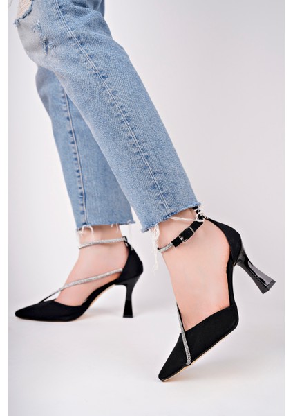 BA04148 Siyah Kadın Saten Ön Taşlı Abiye Topuklu Ayakkabı - Siyah Süet - 37 fiyatları