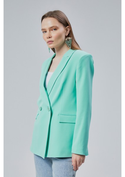 Kadın Salaş Kesim Astarlı Dokuma Blazer Ceket