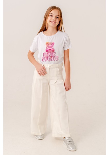 Kız Çocuk Pileli Geniş Keten Pantolon 2573