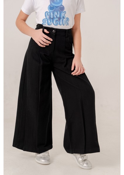 Kız Çocuk Pileli Geniş Keten Pantolon 2573