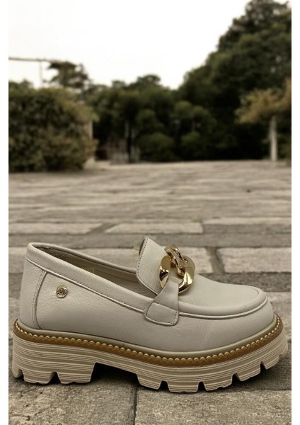 D25YA-3690 Krem Kadın Loafer Deri Tam Ortopedik Casual Günlük Ayakkabı fiyatları