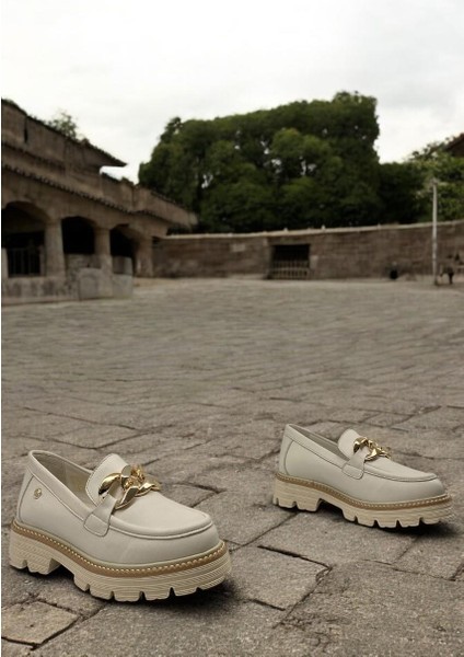D25YA-3690 Krem Kadın Loafer Deri Tam Ortopedik Casual Günlük Ayakkabı fırsatları