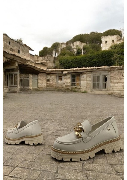 D25YA-3690 Krem Kadın Loafer Deri Tam Ortopedik Casual Günlük Ayakkabı indirimleri
