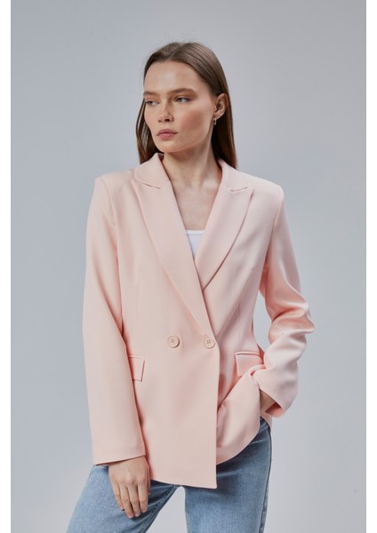 Kadın Salaş Kesim Astarlı Dokuma Blazer Ceket