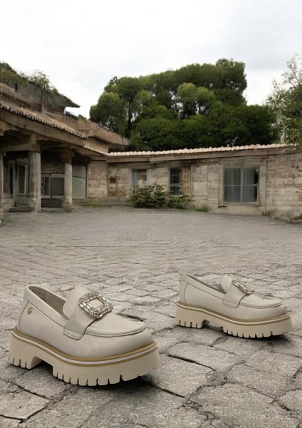 D25YA-3855 Krem Kadın Loafer Deri Tam Ortopedik Casual Günlük Ayakkabı fırsatları