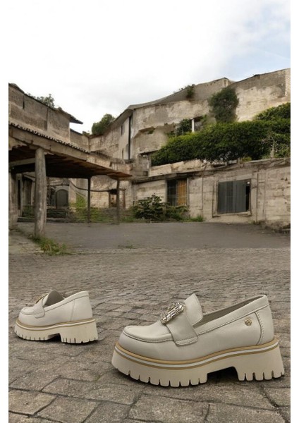 D25YA-3855 Krem Kadın Loafer Deri Tam Ortopedik Casual Günlük Ayakkabı indirimleri