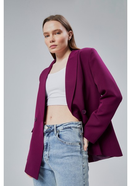 Kadın Salaş Kesim Astarlı Dokuma Blazer Ceket