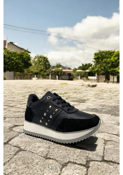 D25YA-560 Siyah Kadın Sneaker Deri Tam Ortopedik Casual Günlük Ayakkabı