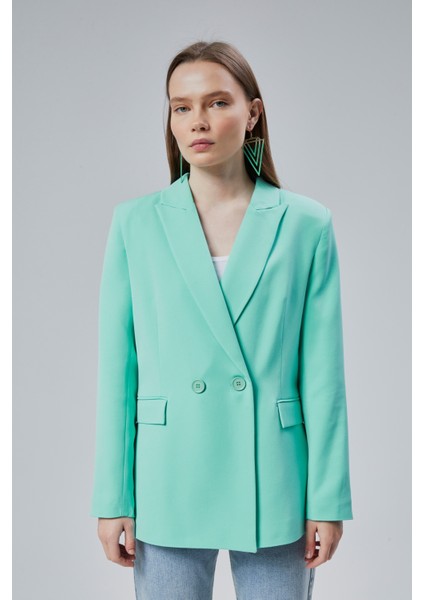 Kadın Salaş Kesim Astarlı Dokuma Blazer Ceket