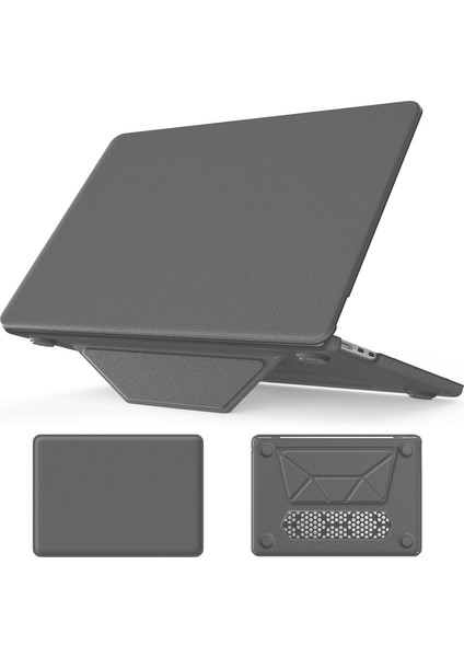 Apple MacBook Air 15 M3 Çipli 2024 Katlanabilir Standlı Deri Görünümlü Business Design Kapak Kılıf A3114