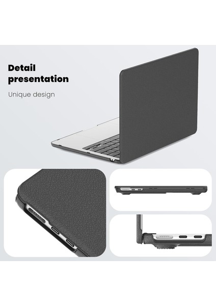 Apple MacBook Air 15 M3 Çipli 2024 Katlanabilir Standlı Deri Görünümlü Business Design Kapak Kılıf A3114