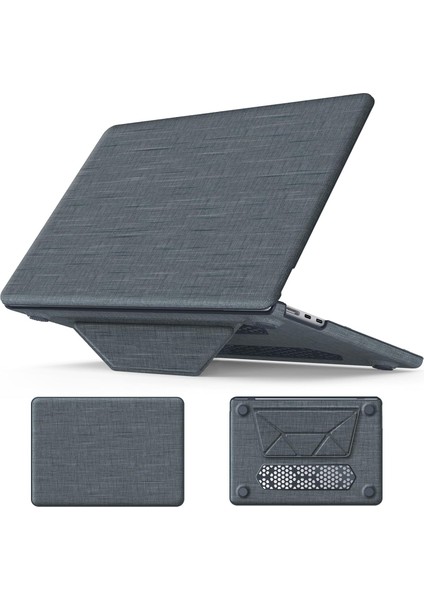 Apple MacBook Pro 13.3 Inc Katlanabilir Standlı Kumaş Görünümlü Business Design Kapak Kılıf A2338 A2289 A2251 A2159 Seri