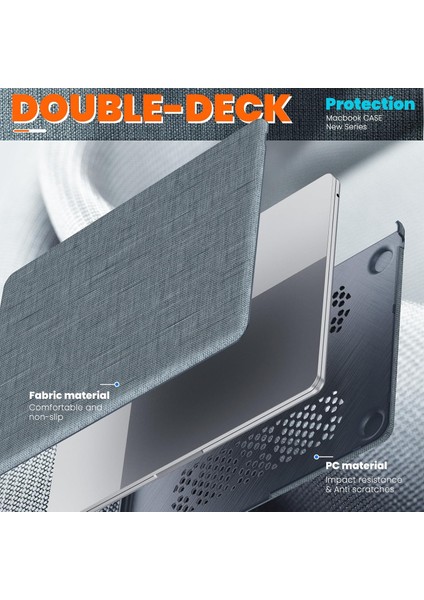 Apple MacBook Pro 13.3 Inc Katlanabilir Standlı Kumaş Görünümlü Business Design Kapak Kılıf A2338 A2289 A2251 A2159 Seri modelleri