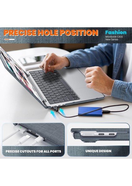 Apple MacBook Pro 13.3 Inc Katlanabilir Standlı Kumaş Görünümlü Business Design Kapak Kılıf A2338 A2289 A2251 A2159 Seri fırsatları