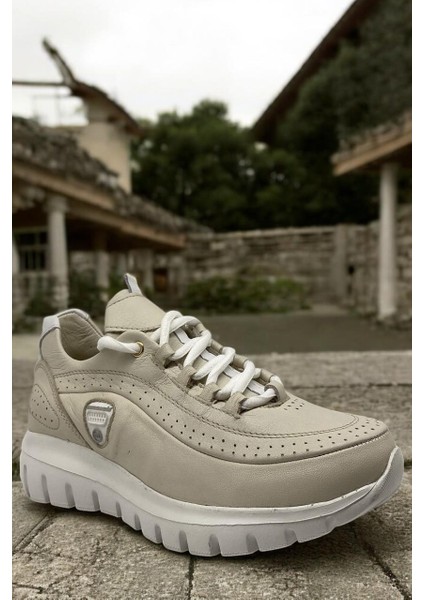D25YA-3485 Krem Kadın Sneaker Deri Tam Ortoepedik Casual Günlük Ayakkabı