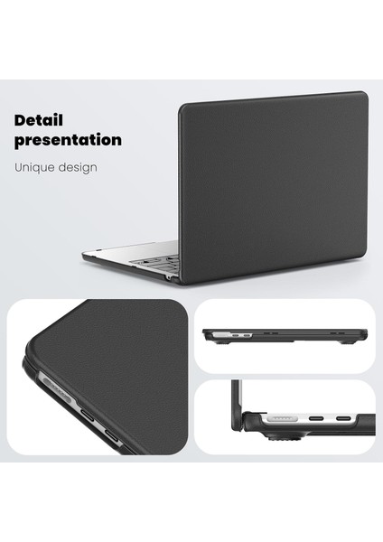 Apple MacBook Air 15 M3 Çipli 2024 Katlanabilir Standlı Deri Görünümlü Business Design Kapak Kılıf A3114