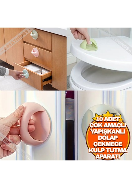 10 Adet Çok Amaçlı Kulp | Kendinden Yapışkanlı Çekmece,klozet Kapağı,pencere,kapı Tutma Aparatı
